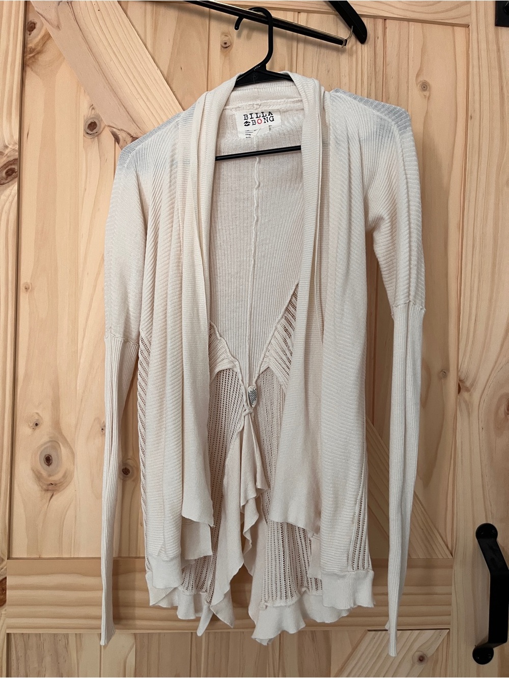 Billabong Ivory Open Knit Waterfall Cardigan Sweater Boho Beach Size S